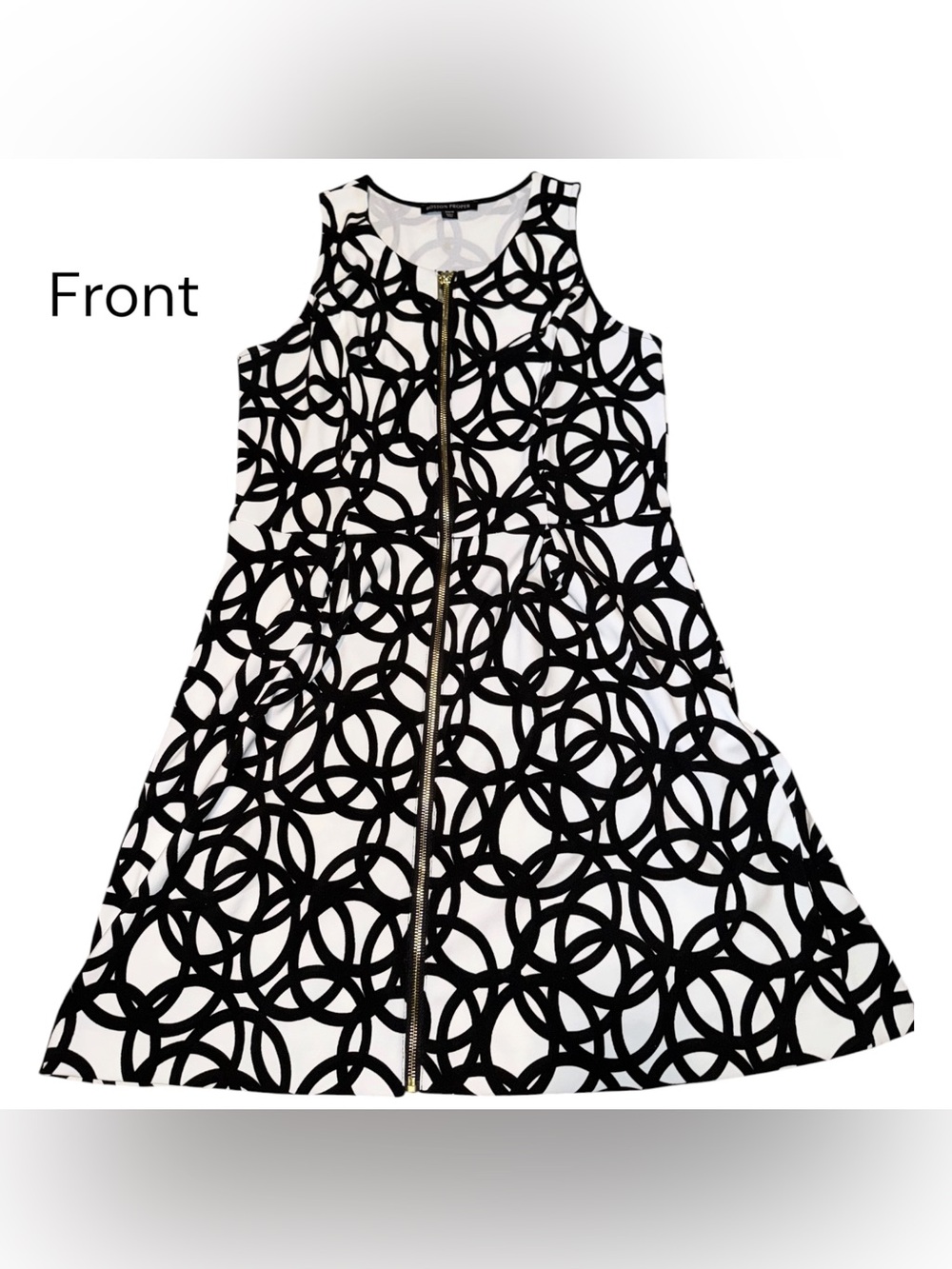 Boston Proper Black and White Geometric Zip-Front Top